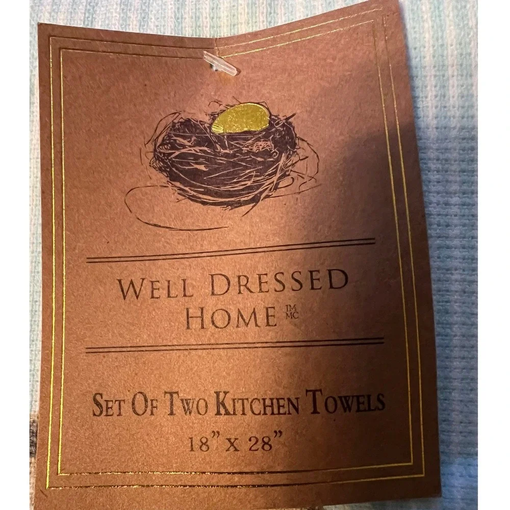 Well Dressed Home Kitchen Towels 2pk Blue White Bunny Bicycle 18x28 New NWT